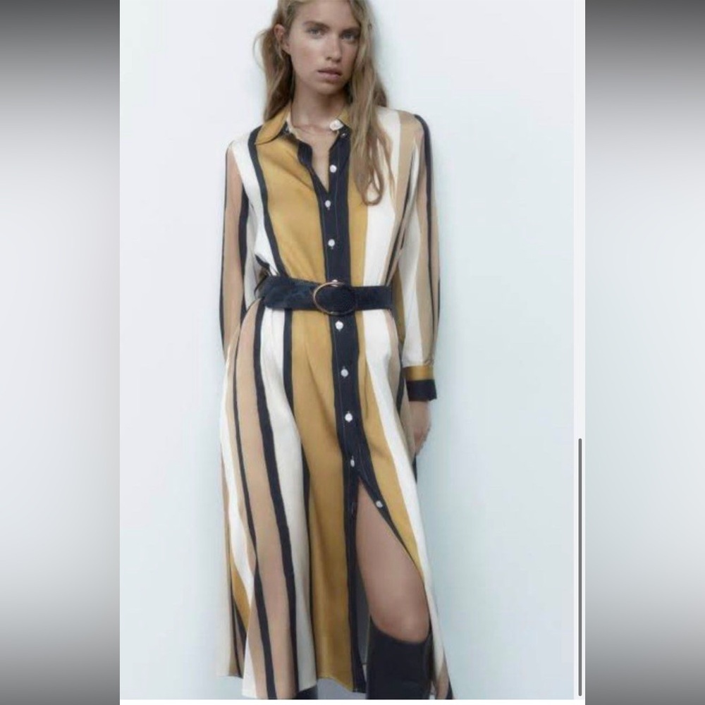 Zara NWOT Satin Striped Shirt dress - Picture 4 of 7